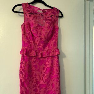 Lilly Pulitzer Barbie Kiri Pink Lace Peplum Mambo Corded Lace Dress NWT - size 2